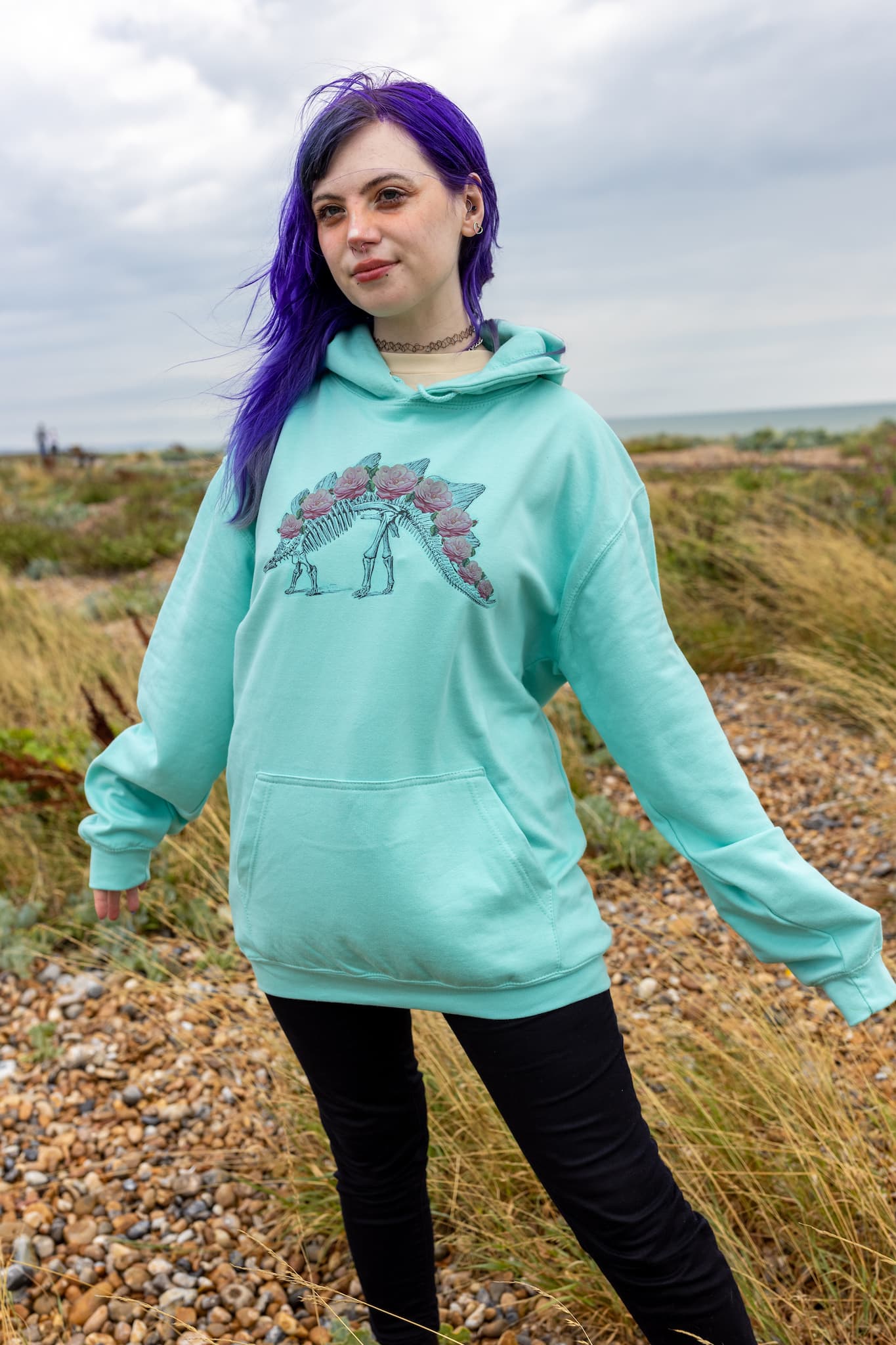 Dino Skeleton Roses Peppermint Hoodie – The Grunge Monkey