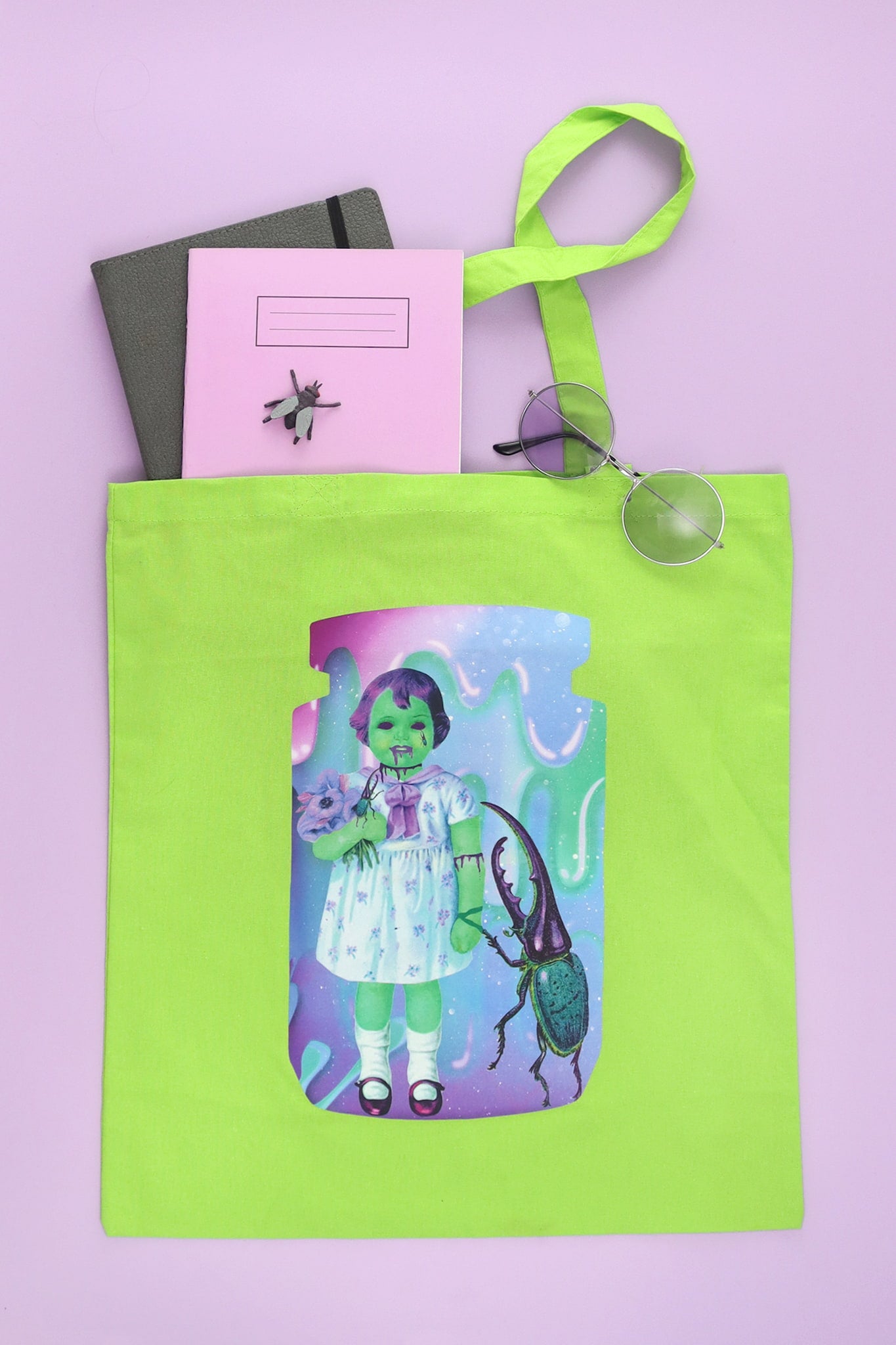 Lucy The Creature Lime Green Tote Bag The Grunge Monkey